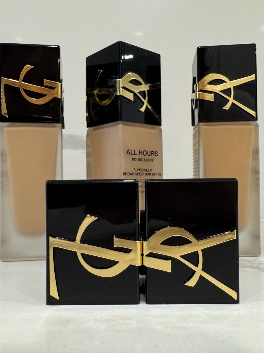5x YSL Yves Saint Laurent Black Gold Logo Caps Designer  1.75”x1.5”x1.25”